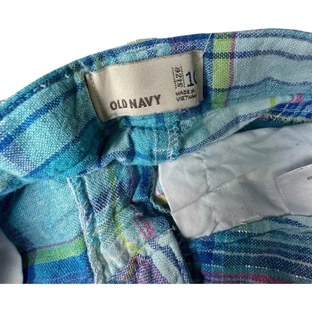 Old Navy  Girl's Blue and Green Plaid  Bermuda Style Shorts  Sz 10